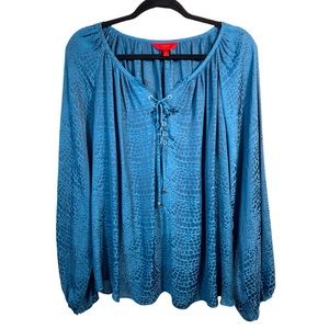 Jennifer Lopez Blue Snakeskin-Pattern Peasant Blouse